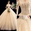 Charming Champagne Wedding Dresses 2020 Ball Gown Off-The-Shoulder Sequins Lace Flower Sleeveless Backless Chapel Train