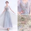 Elegant Grey Evening Dresses  2020 A-Line / Princess V-Neck Pearl Rhinestone Lace Flower Short Sleeve Backless Floor-Length / Long Formal Dresses