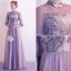 Chic / Belle Lavande Robe De Soirée 2020 Princesse Col Haut En Dentelle Fleur 1/2 Manches Dos Nu Longue Robe De Ceremonie