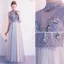 Elegant Grey Evening Dresses  2020 A-Line / Princess High Neck Pearl Rhinestone Lace Flower Sleeveless Floor-Length / Long Formal Dresses
