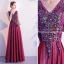 Classy Burgundy Evening Dresses  2020 A-Line / Princess V-Neck Sequins Sleeveless Backless Floor-Length / Long Formal Dresses