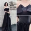 Elegant Black Evening Dresses  2020 A-Line / Princess Off-The-Shoulder Short Sleeve Backless Floor-Length / Long Formal Dresses