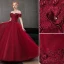 Élégant Bordeaux Robe De Bal 2020 Princesse De l'épaule Perlage Cristal Faux Diamant En Dentelle Fleur Manches Courtes Dos Nu Longue Robe De Ceremonie