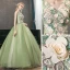 Elegante Lindgrün Ballkleider 2020 A Linie V-Ausschnitt Perle Spitze Blumen Ärmellos Rückenfreies Lange Festliche Kleider