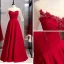 Elegant Burgundy Evening Dresses  2020 A-Line / Princess Scoop Neck Rhinestone Pearl Lace Flower 3/4 Sleeve Backless Floor-Length / Long Formal Dresses