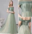 Classy Sage Green Evening Dresses  2020 A-Line / Princess Off-The-Shoulder Short Sleeve Backless Sweep Train Formal Dresses