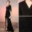 Classy Black Evening Dresses  2020 A-Line / Princess Bow Satin Sequins V-Neck 1/2 Sleeves Floor-Length / Long Formal Dresses