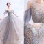 Élégant Gris Robe De Bal 2020 Princesse Encolure Dégagée Perlage Paillettes Manches Courtes Dos Nu Longue Robe De Ceremonie