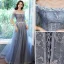 Charming Sky Blue Evening Dresses  Prom Dresses 2021 A-Line / Princess Off-The-Shoulder Glitter Sequins Short Sleeve Backless Floor-Length / Long Evening Party Prom Formal Dresses