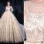 Luxe Champagne Robe De Mariée 2020 Princesse Encolure Dégagée Fait main Perlage Perle Paillettes En Dentelle Fleur Manches Courtes Dos Nu Royal Train