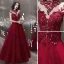 Elegant Burgundy Evening Dresses  2020 A-Line / Princess Beading Rhinestone Sequins Lace Flower High Neck Sleeveless Backless Floor-Length / Long Formal Dresses