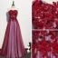 Chic Bordeaux Robe De Soirée 2020 Princesse Bustier Cristal Appliques En Dentelle Fleur Sans Manches Dos Nu Longue Robe De Ceremonie