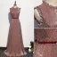 Sparkly Rose Gold Evening Dresses  2020 A-Line / Princess Scoop Neck Sash Sequins Sleeveless Floor-Length / Long Formal Dresses