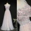Chic Rougissant Rose Robe De Soirée 2020 Princesse Encolure Dégagée Perle Faux Diamant En Dentelle Fleur Sans Manches Dos Nu Longue Robe De Ceremonie