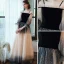 Fashion Black Champagne Gradient-Color Evening Dresses  2020 A-Line / Princess Off-The-Shoulder Star Sequins Long Sleeve Backless Floor-Length / Long Formal Dresses