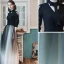 Fashion Black Gradient-Color Evening Dresses  2020 A-Line / Princess V-Neck Bow 1/2 Sleeves Floor-Length / Long Formal Dresses