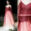 Mode Dégradé De Couleur Rouge Robe De Soirée 2020 Princesse Bretelles Spaghetti Perlage Paillettes 3/4 Manches Dos Nu Longue Robe De Ceremonie