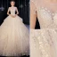 Luxury / Gorgeous Champagne Wedding Dresses 2020 Ball Gown Scoop Neck Beading Tassel Sequins Lace Flower Appliques Sleeveless Backless Royal Train