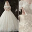 Luxury / Gorgeous Champagne Wedding Dresses 2020 Ball Gown Off-The-Shoulder Appliques Beading Sequins Lace Flower Short Sleeve Backless Royal Train
