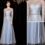 Sparkly Sky Blue Evening Dresses  2020 A-Line / Princess Sash Sequins Scoop Neck 3/4 Sleeve Floor-Length / Long Formal Dresses