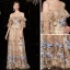 High-end Champagne Glitter Evening Dresses  2020 A-Line / Princess Scoop Neck Lace Flower Short Sleeve Floor-Length / Long Formal Dresses