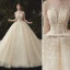 Luxury / Gorgeous Champagne Wedding Dresses 2020 Ball Gown Scoop Neck Beading Sequins Lace Flower Appliques 3/4 Sleeve Backless Cathedral Train