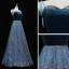 Scintillantes Bleu D'encre Robe De Soirée 2020 Princesse Bretelles Spaghetti Paillettes Sans Manches Dos Nu Longue Robe De Ceremonie