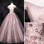 Flower Fairy Blushing Pink Grey Prom Dresses 2020 Ball Gown Off-The-Shoulder Beading Appliques Lace Flower Sleeveless Backless Floor-Length / Long Formal Dresses