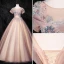 Vintage / Retro Blushing Pink Quinceañera Prom Dresses 2020 Ball Gown Scoop Neck Pearl Sequins Rhinestone Lace Flower Short Sleeve Backless Floor-Length / Long Formal Dresses