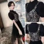 Fashion Black Party Dresses 2020 A-Line / Princess High Neck Sequins Short Sleeve Tea-length Formal Dresses