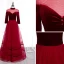 Elegant Red Evening Dresses  2020 A-Line / Princess High Neck Suede 3/4 Sleeve Backless Floor-Length / Long Formal Dresses