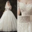 Luxus / Herrlich Ivory / Creme Brautkleider / Hochzeitskleider 2020 Ballkleid Off Shoulder Perlenstickerei Spitze Blumen Pailletten Kurze Ärmel Rückenfreies Kathedrale Schleppe