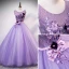 Flower Fairy Fairytale Lavender Quinceañera Prom Dresses 2020 Ball Gown Scoop Neck Appliques Pearl Rhinestone Bow Lace Flower Sleeveless Backless Floor-Length / Long Formal Dresses