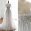 Luxury / Gorgeous Grey Handmade  Beading Wedding Dresses 2020 A-Line / Princess Scoop Neck Rhinestone Sequins Long Sleeve Court Train
