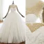 Luxe Ivoire Robe De Mariée 2020 Robe Boule Encolure Dégagée Perlage En Dentelle Faux Diamant Paillettes Manches Longues Dos Nu Cathedral Train