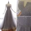 Luxus / Herrlich Grau Violett Glanz Abendkleider 2020 A Linie Off Shoulder Perlenstickerei Strass Pailletten 3/4 Ärmel Rückenfreies Sweep / Pinsel Zug Festliche Kleider