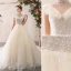 Elegante Ivory / Creme Brautkleider / Hochzeitskleider 2020 A Linie Stehkragen Perlenstickerei Quaste Pailletten Applikationen Ärmellos Rückenfreies Kathedrale Schleppe