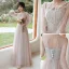 Mode Perle Rose Robe Demoiselle D'honneur 2021 Princesse Encolure Dégagée En Dentelle Fleur Appliques 3/4 Manches Dos Nu Longue Robe Pour Mariage