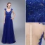 Classy Royal Blue Evening Dresses  2020 A-Line / Princess Scoop Neck Rhinestone Lace Flower Sleeveless Floor-Length / Long Formal Dresses