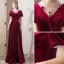 Elegant Burgundy Suede Evening Dresses  2020 A-Line / Princess Scoop Neck Beading Short Sleeve Backless Floor-Length / Long Formal Dresses
