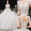 Luxury / Gorgeous Ivory 2020 Wedding Dresses Ball Gown Scoop Neck Beading Lace Pearl Rhinestone Sequins Short Sleeve Backless Court Train