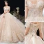 Charming Champagne Wedding Dresses 2020 Ball Gown Off-The-Shoulder Beading Rhinestone Sequins Lace Flower Short Sleeve Backless Cathedral Train