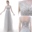 Classy Grey Prom Dresses 2020 A-Line / Princess Scoop Neck Pearl Rhinestone Sequins Lace Flower Short Sleeve Backless Floor-Length / Long Formal Dresses