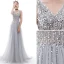 Charmant Argenté Robe De Soirée 2020 Princesse V-Cou Perlage Paillettes Sans Manches Dos Nu Train De Balayage Robe De Ceremonie