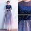 Fashion Sparkly Royal Blue Evening Dresses  2020 A-Line / Princess Scoop Neck Suede Lace Star Sequins 1/2 Sleeves Floor-Length / Long Formal Dresses