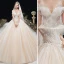 Charming Champagne Wedding Dresses 2020 Ball Gown Off-The-Shoulder Beading Lace Flower Sleeveless Backless Chapel Train