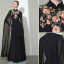 Style Chinois Noire Robe De Soirée 2020 Trompette / Sirène Col Haut Appliques En Dentelle Manches Courtes Fendue devant Longue Robe De Ceremonie