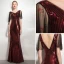 Scintillantes Bordeaux Paillettes Robe De Soirée 2020 Trompette / Sirène V-Cou Manches Courtes Dos Nu Longue Robe De Ceremonie