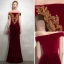 Charming Burgundy Evening Dresses  2020 Trumpet / Mermaid Suede Off-The-Shoulder Gold Lace Flower Beading Sequins Sleeveless Backless Floor-Length / Long