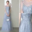 High-end Silver Handmade  Evening Dresses  2020 A-Line / Princess Scoop Neck Beading Rhinestone Sequins Short Sleeve Floor-Length / Long Formal Dresses